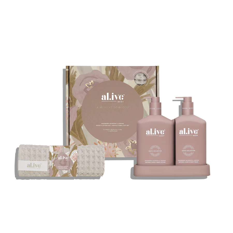 AL.IVE A MOMENT TO BLOOM - WASH & LOTION DUO + WAFFLE TOWEL GIFT SET