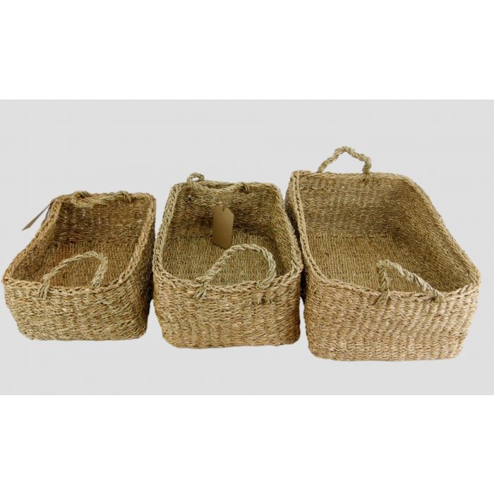 RECTANGLE SEAGRASS BASKETS WITH HANDLES