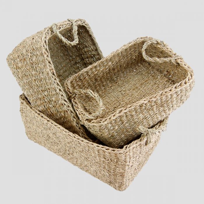 RECTANGLE SEAGRASS BASKETS WITH HANDLES