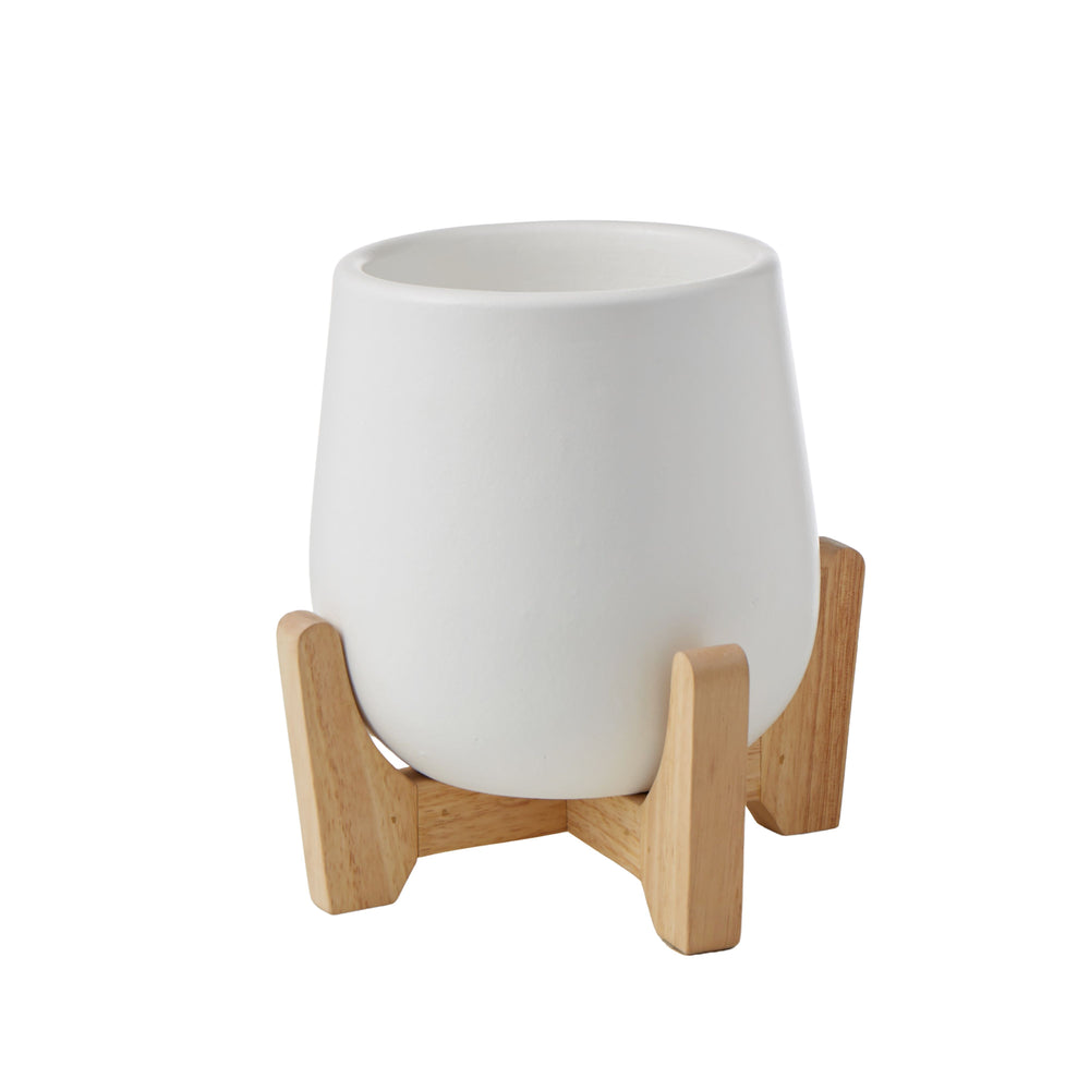 Zyana Planter White with Natural Timber Stand