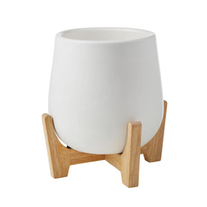 Zyana Planter White with Natural Timber Stand