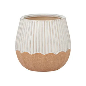 Fluted Ceramic Pot White/Natural 14x13cm