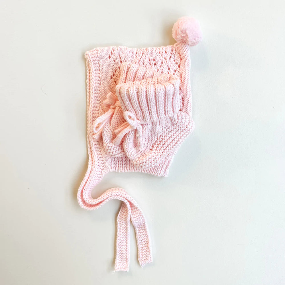 Little & Fern- Crochet Bonnet and Booties Set | Baby Pink