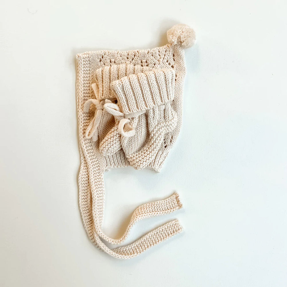 Little & Fern- Crochet Bonnet and Booties Set | Cashew